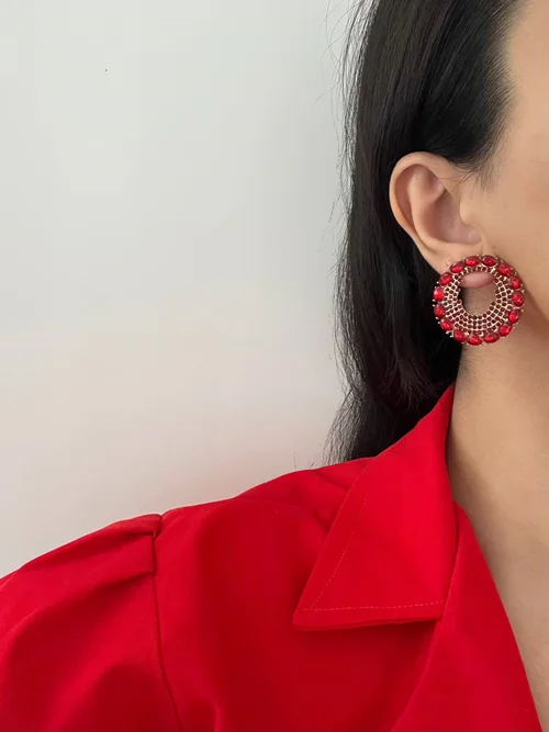 گوشواره جواهری قرمز طرح یلدا