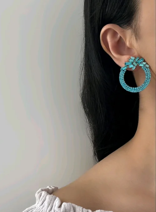 گوشواره جواهری آبی اپالایتی طرح وقار