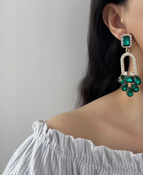 گوشواره جواهری سبز طرح رویا