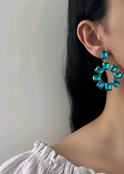 گوشواره جواهری آبی اپالایتی طرح افسون
