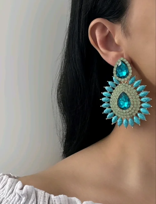 گوشواره جواهری آبی اپالایتی طرح فاخر